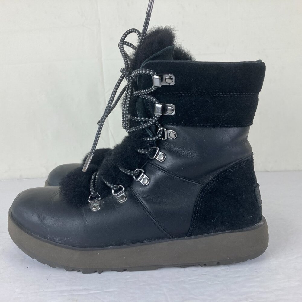 UGG Viki Womens 8.5 Leather Shearling Lace Up Vibram Soles Winter Ankle Boots - Picture 3 of 12